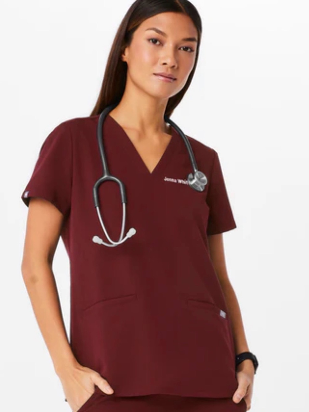 Figs Women’s V-Neck Tunic Top - Maroon